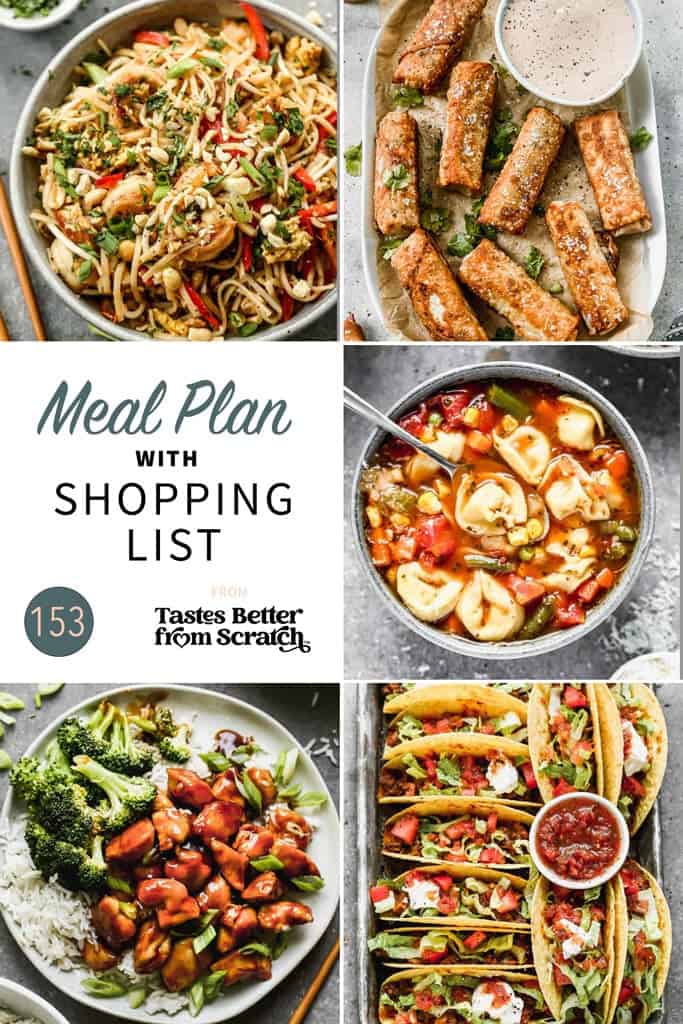 a collage of 5 recipes from meal plan 153.